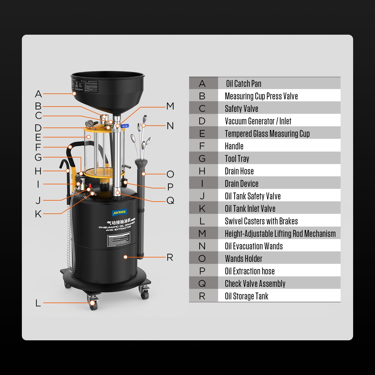AUTOOL OD720 Pneumatic Oil Drainer & Extractor Vacuum Oil Pumping Machine Waste Oil Drain Tank 10L Large Capacity Portable Oil Drain Container W/ 4 Wheels for Waste Oil Recycling