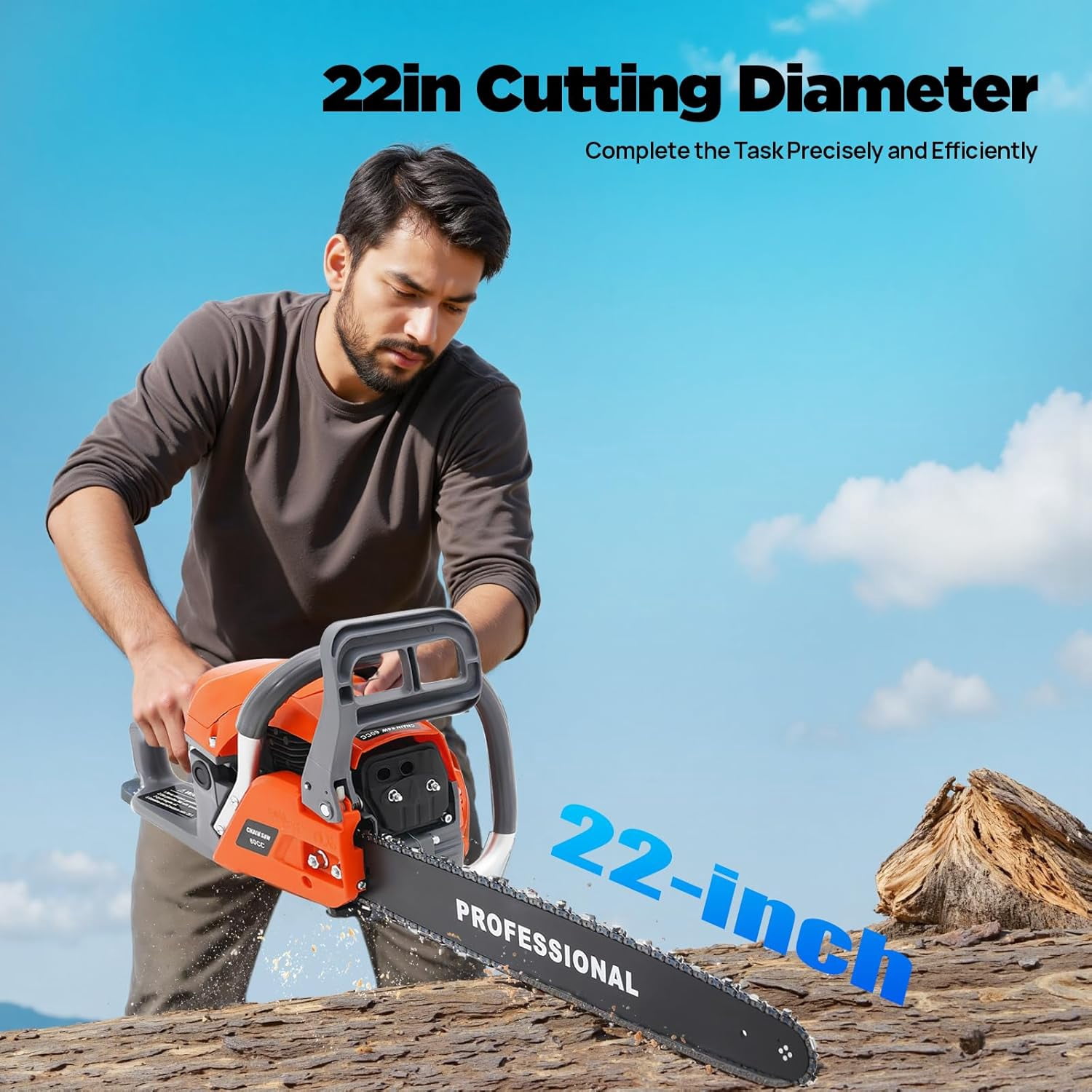 Miumaeov 60CC Gas Chainsaws,2 Stroke Power Chain Saws,22 Inch Petrol Gasoline Chain Saw,Single Cylinder,Air-cooled,Hand Pull Start for Forest Harvesting,Cutting Wood