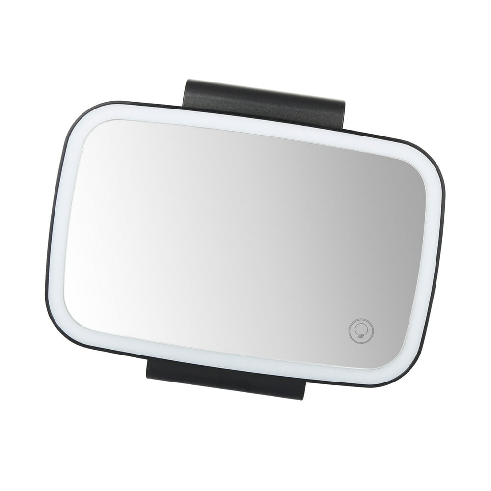 Car Sun Visor Mirror Clip on Makeup Touch Screen Mirror w/ Light Black