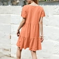 thumbnail image 3 of Xyxonk Womens Spring Summer Dresses Short Sleeve Flowy Swing Tunic Dresses Babydoll Elegant Solid Color Crewneck Mini Short Tunic Dress Orange S, 3 of 4