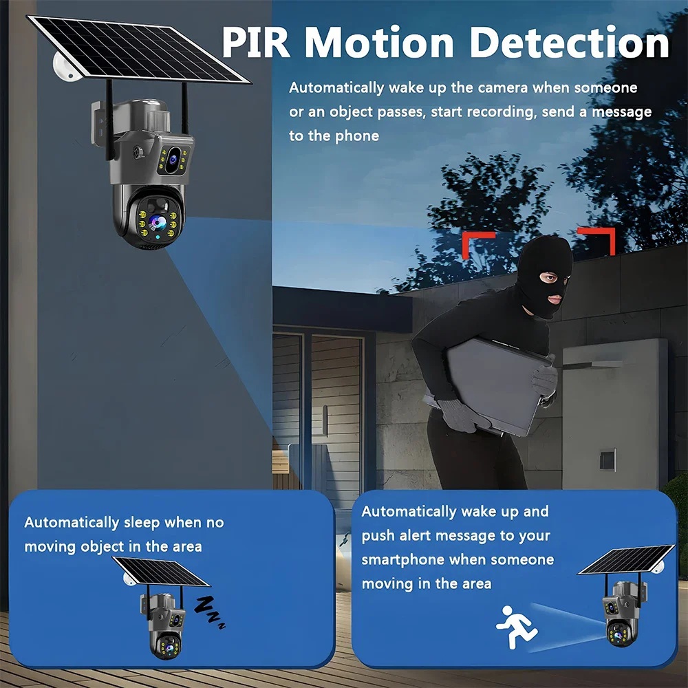 8MP 4K Wireless Solar Camera WIFI Sim Outdoor Dual Lens IP Camera PIR Night Vision V380 Pro CCTV Security Protection Monitor