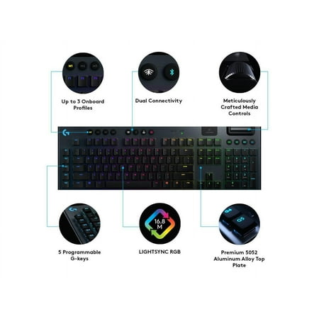 Logitech - G915 LIGHTSPEED Full-size Wireless Mechanical GL Tactile Switch Gaming Keyboard with RGB Backlighting - Black
