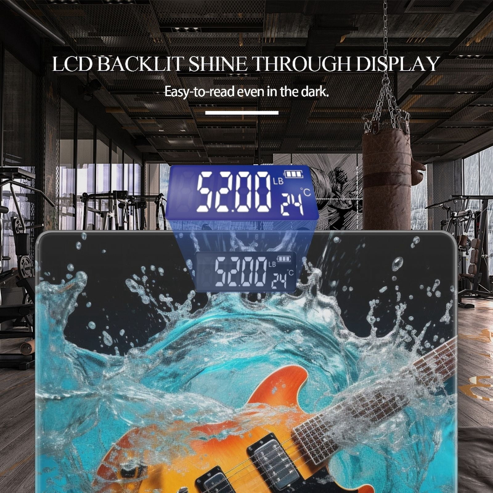 Bathroom Scale, Highly Accurate Digital Body Scale,Precisely Measures Weight up to 400 lbs-Guitar Submerged In Water And Creating Splashes