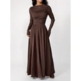 thumbnail image 3 of Brown Womens Solid Color Slim Fit Long Sleeve Maxi Dress Elegant Evening Party Dress, 3 of 8
