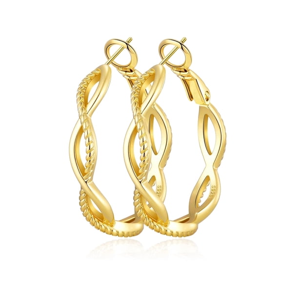 VEEDOFA 14K Gold Plated Double Twist Hoop Earrings for Women, Stainless Steel Spring Clip Hoop Earrings, Hypoallergenic Lightweight Hoop Earrings Gift Box