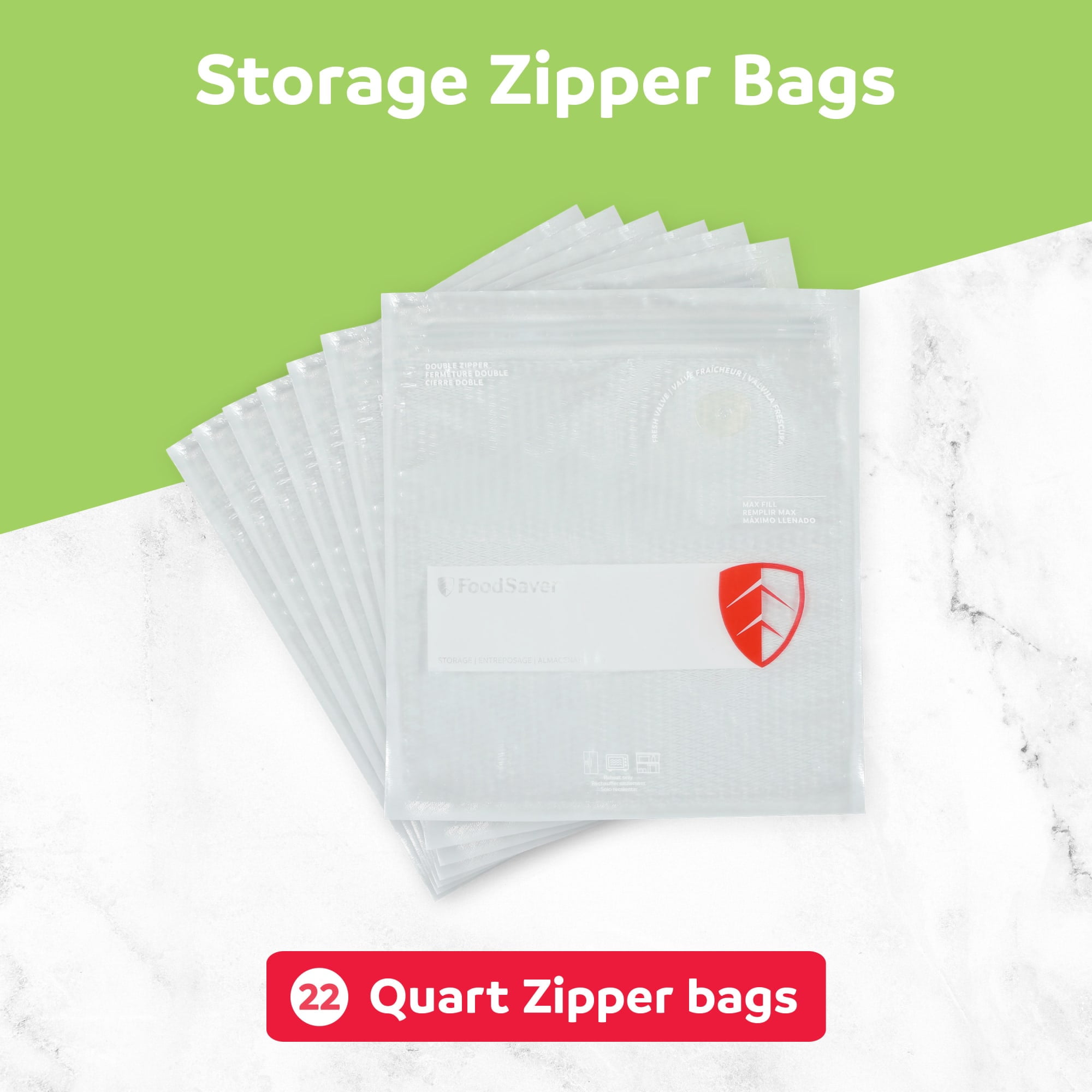 FoodSaver Reusable Quart Vacuum Zipper Bags, 34 Count BPA-Free Storage Bags for Food, Sous Vide, and Meal Prep, Compatible with Handheld Sealers