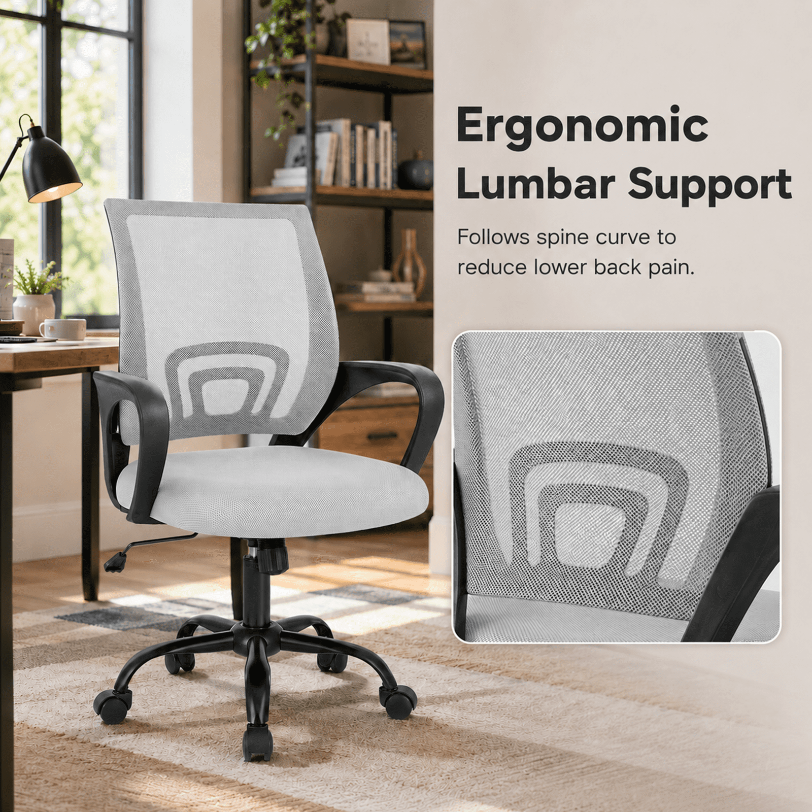 Alvantor 2 Set Office Chair, Ergonomic Mesh Desk Chair with Lumbar Support and Fixed Armrests, Adjustable Height & 360° Swivel, 250lbs