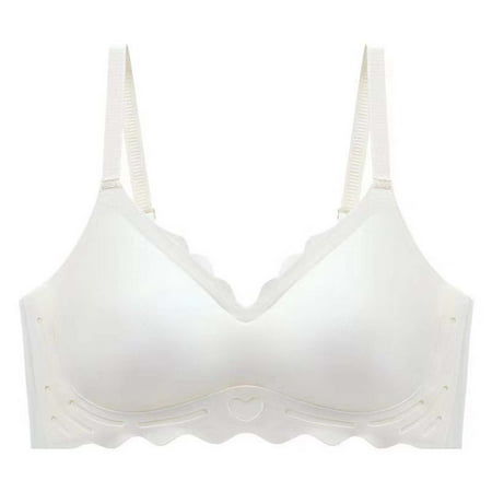 REORIAFEE Bras for Older Women Gathered Together Wirefree Bras Seamless Adjustable Straps Brassiere Comfy Spaghetti Straps Breathable Corset Underwear Comfortable Classic Support Lingerie White L