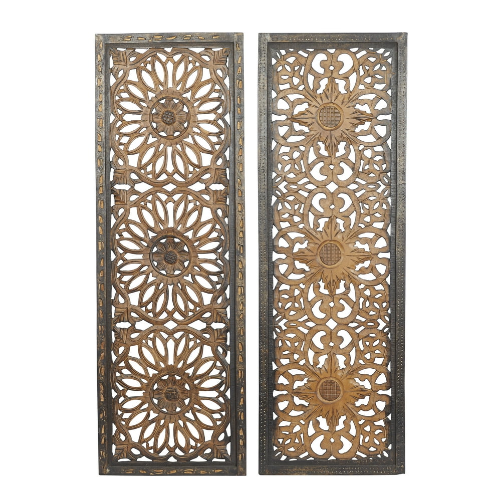 DecMode Indoor Brown Mango Wood Traditional Wall Décor, Set of 2