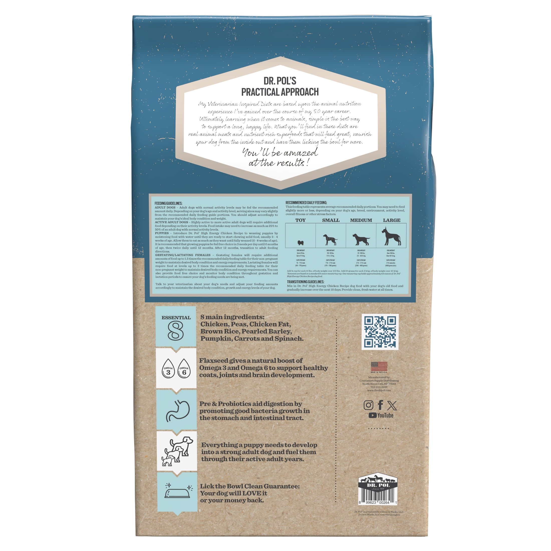 Dr. Pol High Energy Limited Ingredient Chicken Recipe Dry Dog Food for All Breeds, Ages and Sizes of Dogs and Growing Puppies, 12 lb. Bag