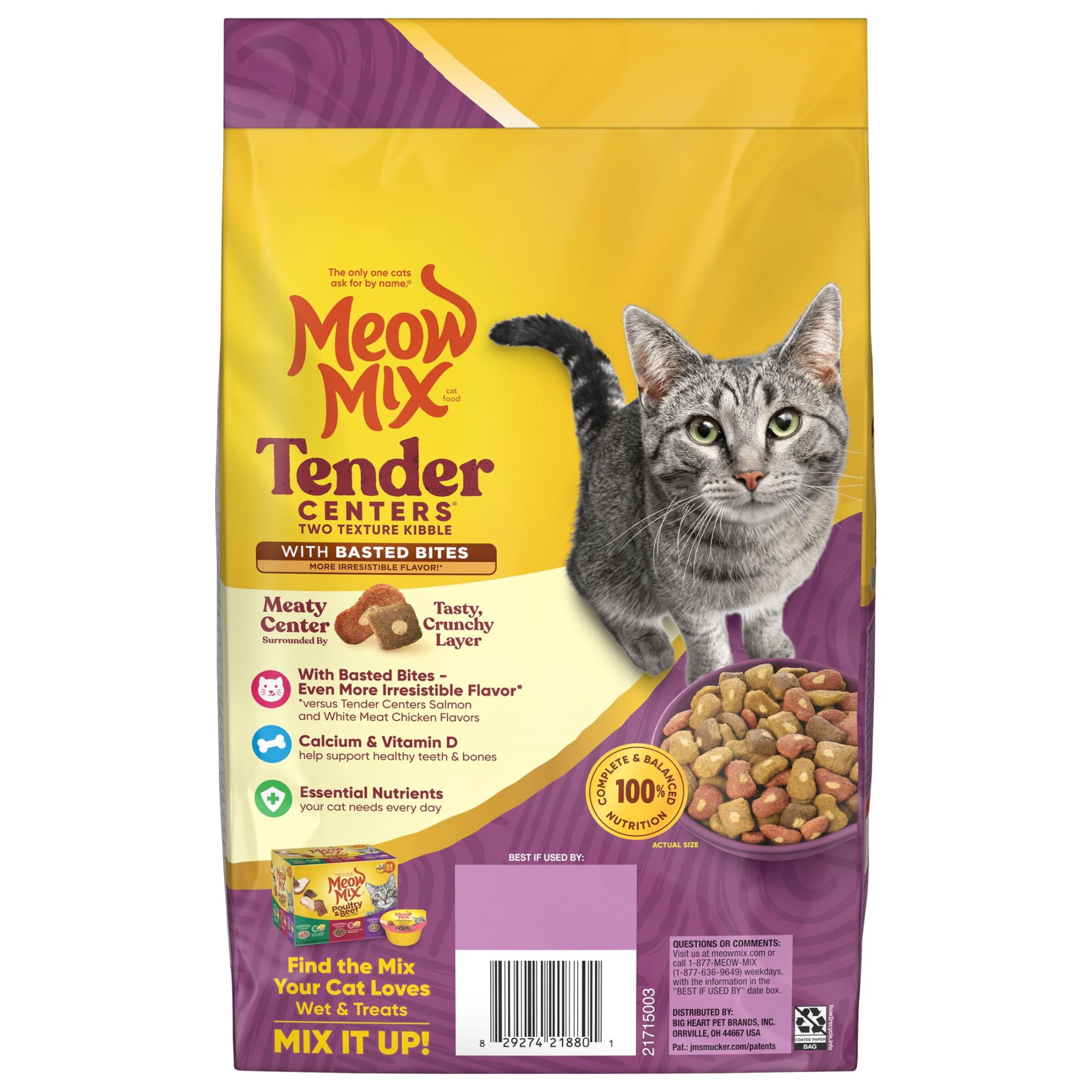 (3 pack) Meow Mix Tender Centers with Basted Bites, Chicken & Tuna Flavors, Dry Cat Food, 3 lb. Bag