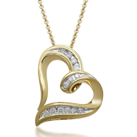 1/4 Carat T.W. Diamond 18kt Yellow Gold over Sterling Silver Heart Pendant