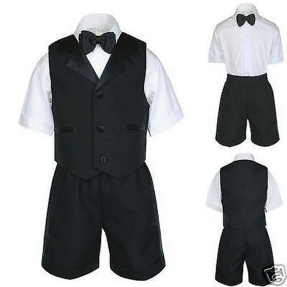 New Boy Infant &Toddler Formal Black Bow tie Vest Shorts Suit 0M-.24M, 2T 3T 4T