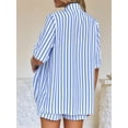 thumbnail image 4 of Two Piece Outfits for Women 2025 Striped Shirt & Shorts Set Light Blue L, 4 of 5