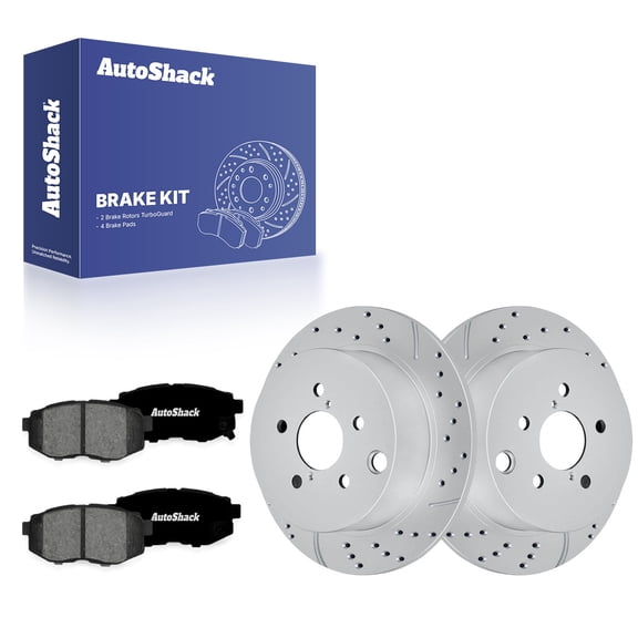 AutoShack Rear Solid Drilled & Slotted Coated Brake Rotors Silver Matte Finish   Premium Ceramic Pads 6-PC Brake Kit Replacement for 2015-2018 Subaru Forester TurboGuard 10.78" (273.8 mm)
