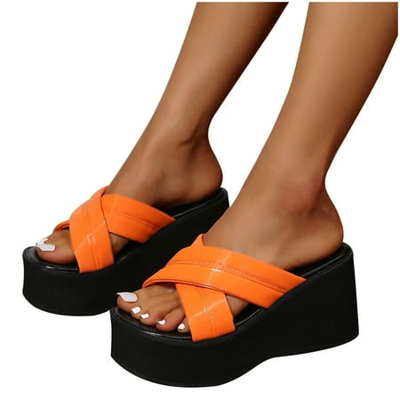 

Summer Fashion Cross Straps Thick Bottom Non-slip Wedge Slippers
