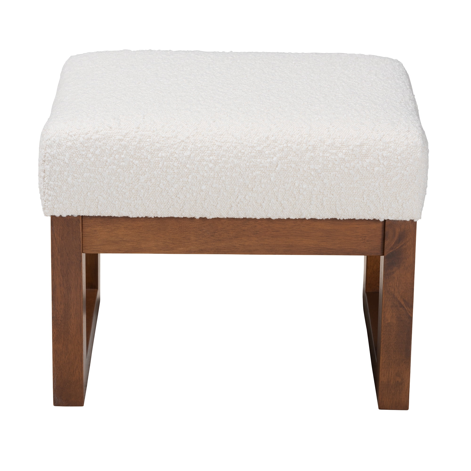 Baxton Studio Yashiya Mid-Century Modern Off-White Boucle Upholstered and Walnut Brown Finished Wood Ottoman Footstool