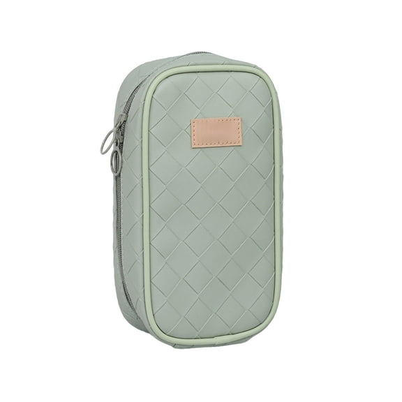 PBAZIH Woven Pencil Case Portable High Glossy Multi Functional Organizer Bag for Office Travel Daily Use Makeup Storage Durable PU Leather with Diamond Pattern
