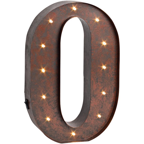 The Gerson Company 12" High Lighted Metal Letter "O", Rustic Brown