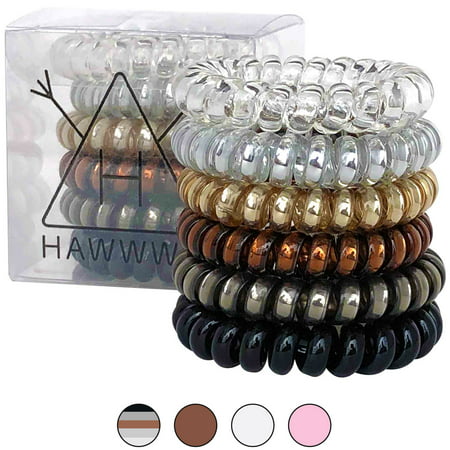 Hawwwy Spiral Hair Ties, Damage Free Hair Ties, No Bump No Kink No Break No Dent Stretchy Hair Ties, Telephone, Swirly Coil Twist Twisters Plastic Bands Womans Girls -- 6-pack, Mixed