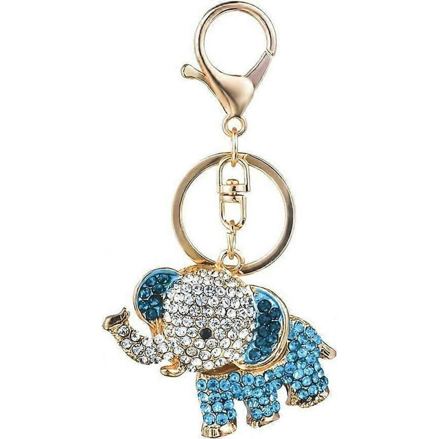 Llavero de elefante con diamantes de imitación para bolso de mujer, colgante azul