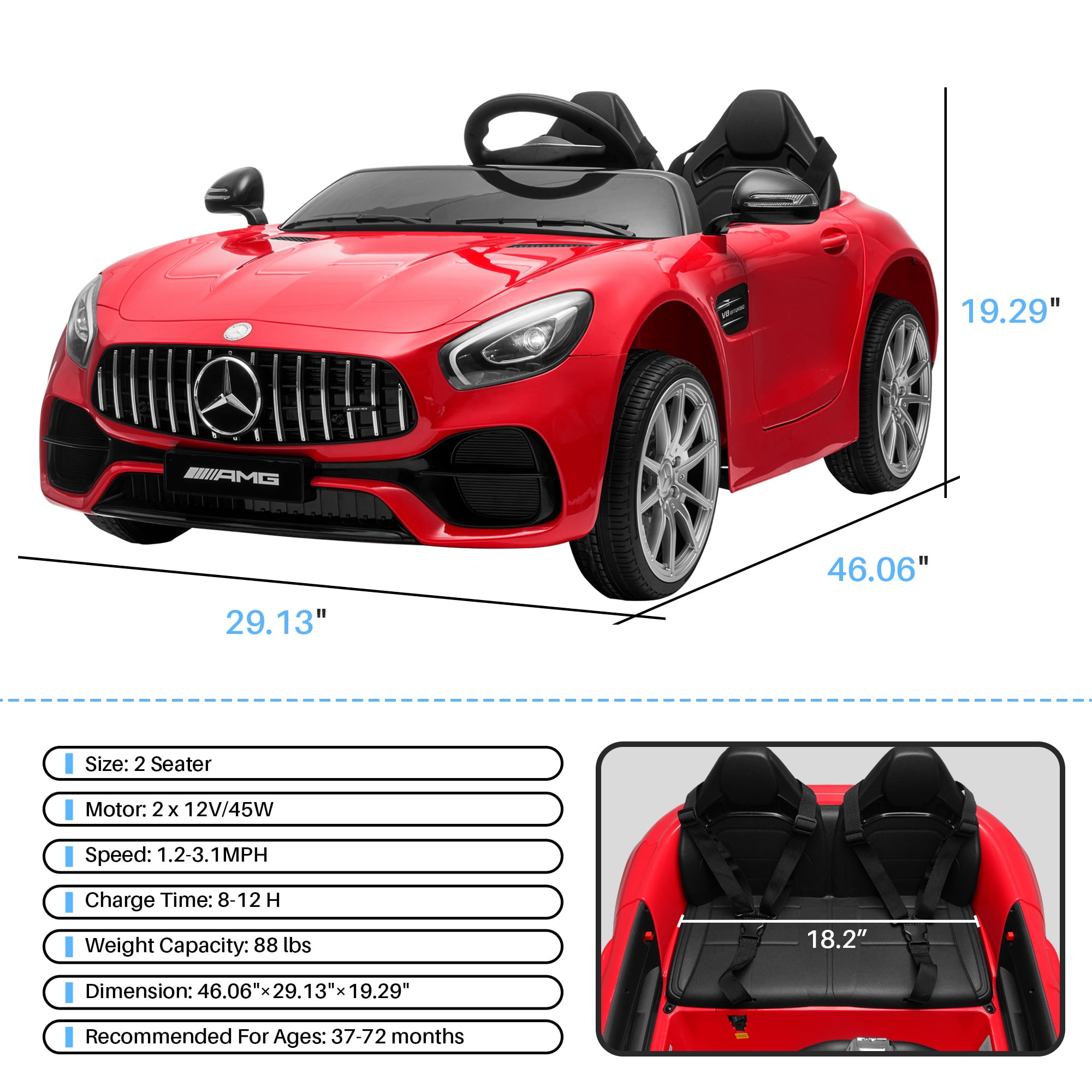 Kidzone 12v 2 Seats Licensed Mercedes Benz Amg Gt Kids Ride On Car Electric Powered Vehicle High Low Speed With 2 4g Remote Control Horn Radio Usb Port Black Walmart Com Walmart Com