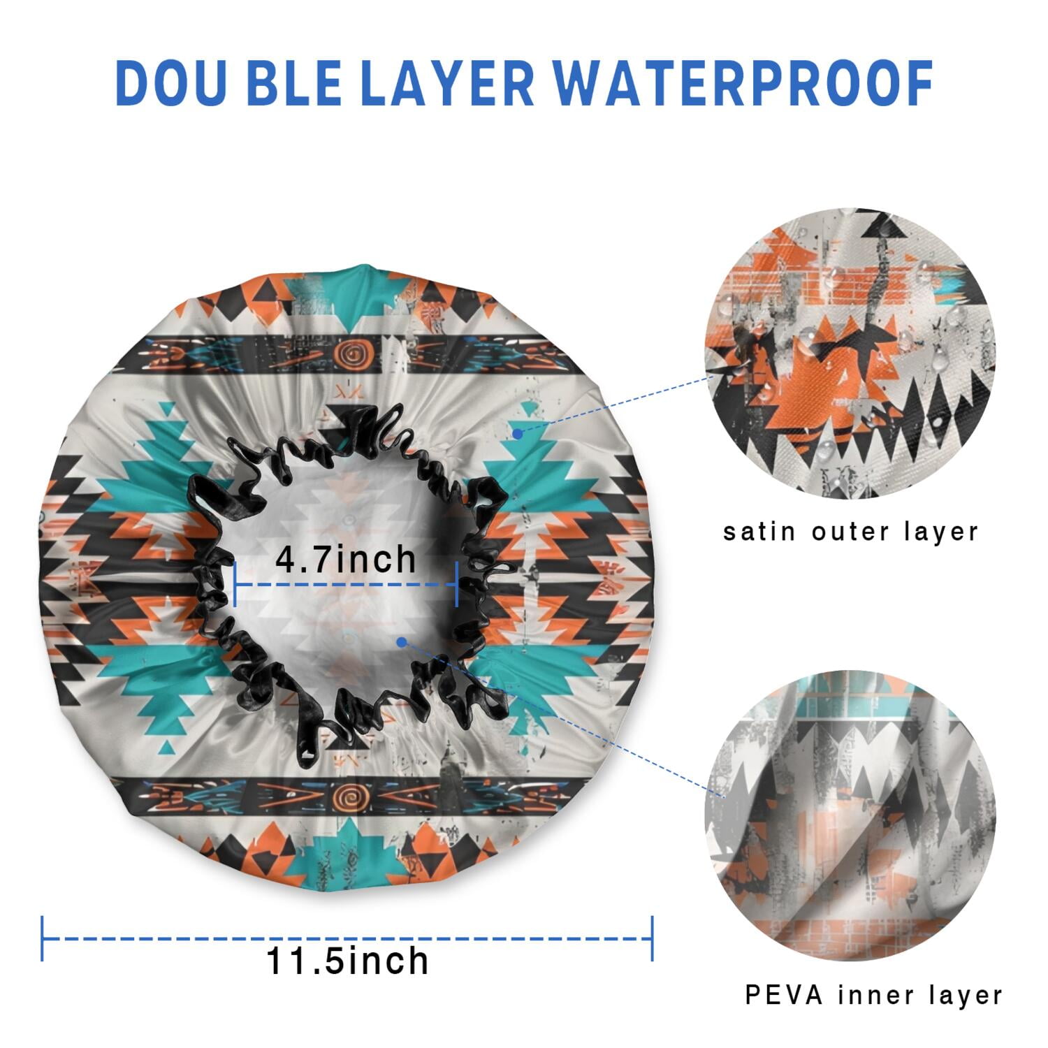 Shower Caps,Colorful Geometric Triangle Diamond Pattern Waterproof Shower Cap for Women 4 Pieces,Double Reusable Hair Cover for Shower PEVA Elastic Stretch Hem