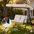 thumbnail image 3 of LAUSAINT HOME Outdoor Patio Swing with Stand, Heavy Duty Wicker Chair with Adjustable Canopy & Removable Cushions for Garden, Backyard, Deck, Beige, 3 of 11