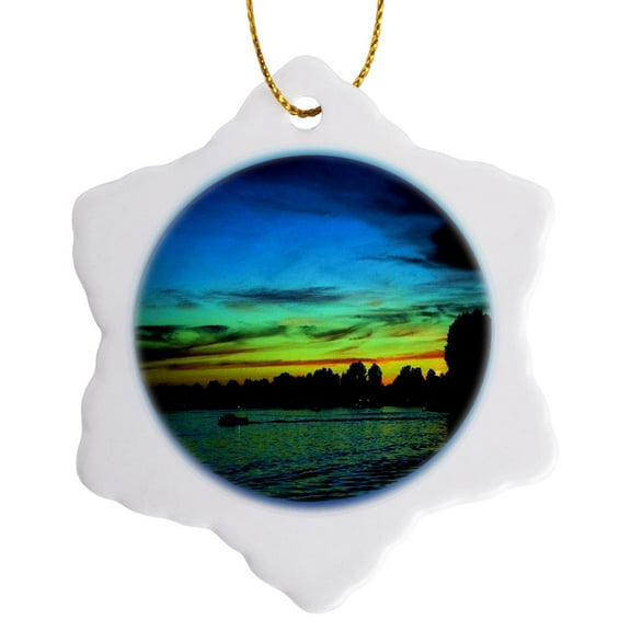 3drose, the Chain of Lakes, 3 inch Snowflake Porcelain Ornament