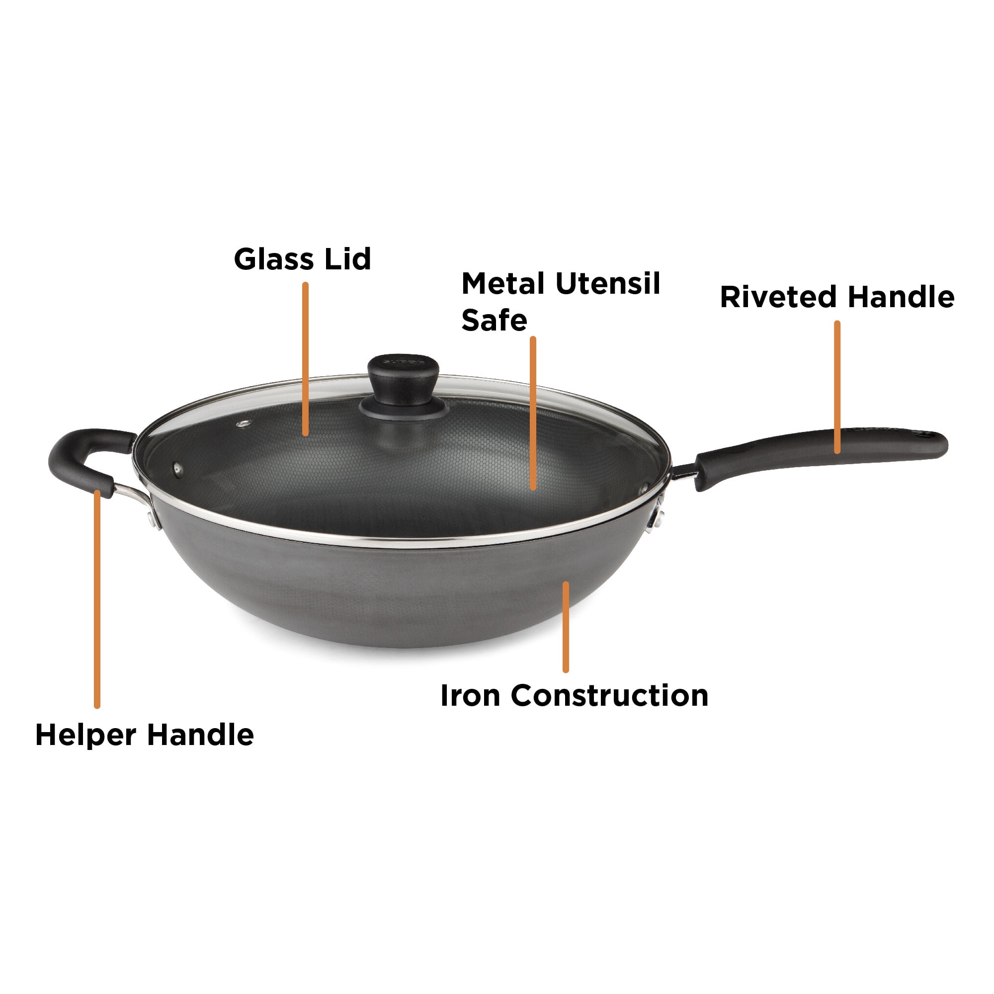 34cm Carbon Steel Wok with Lid