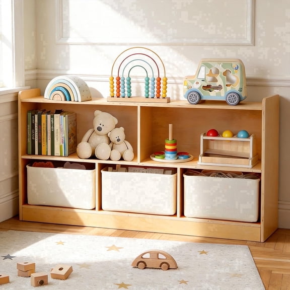 Jolie Vallee Montessori Bookshelf Toy Storage,2 Shelf Bookcase, 5-Section Storage Cabinet, Toddler Book Shelf for Kids Rooms, Playroom, Nursery, Kindergarten