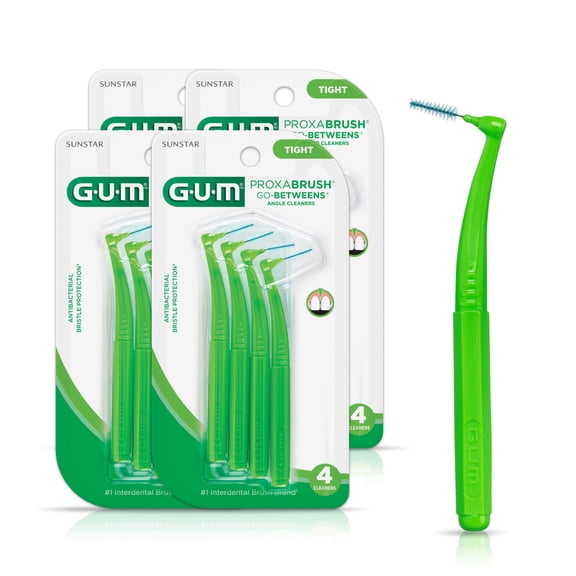 GUM Proxabrush Go-Betweens - Angled, Interdental Brushes, Soft Bristled Dental Picks, 4 Count (Pack of 4)