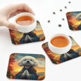 thumbnail image 4 of Leather Coasters with Heat-resistant for Drinks, Sunset Meditating Bichon Frise Cup Coasters Cup Pad Mat for Tabletop Protection, Coffee Table, Office Desk and Housewarming Gift, 4 of 5