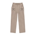 thumbnail image 5 of CPNG Toddler Girls Sportswear Set Teen Girls Long Sleeve Bow Print Hoodie Sweatshirt and Sweatpant 2 Pcs Outfits Set(Khaki,11-12 Years), 5 of 8