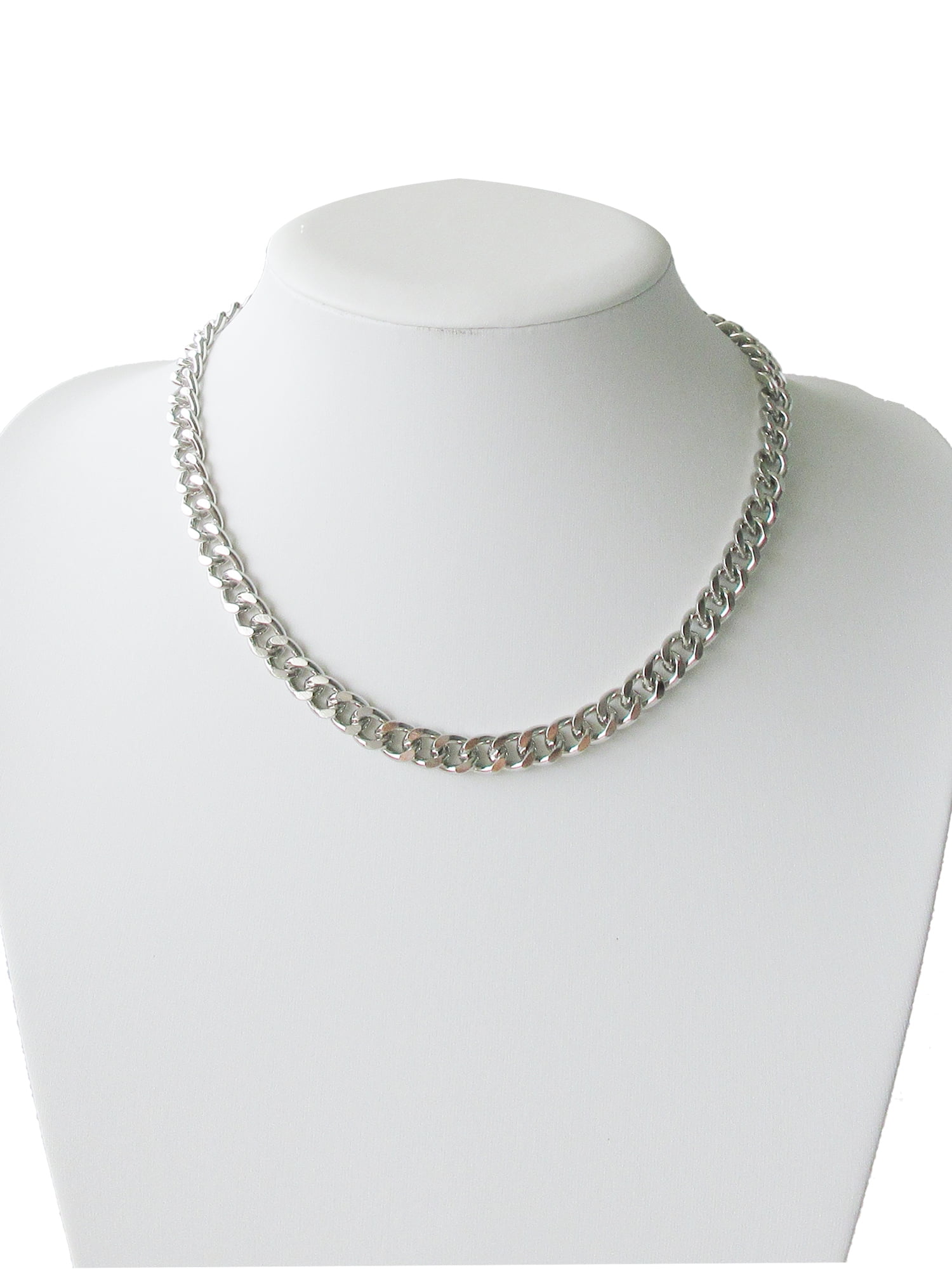 Time and Tru Women's Silver Tone Chunky Curb Chain Necklace 17" with Extender