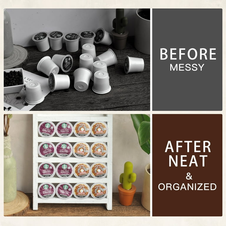 Perfnique K Cup Holder Farmhouse Coffee Pod Holder Wooden Coffee Pod Ladder for Counter Rustic Kcup Storage Organizer for Home Kitchen Coffee Bar