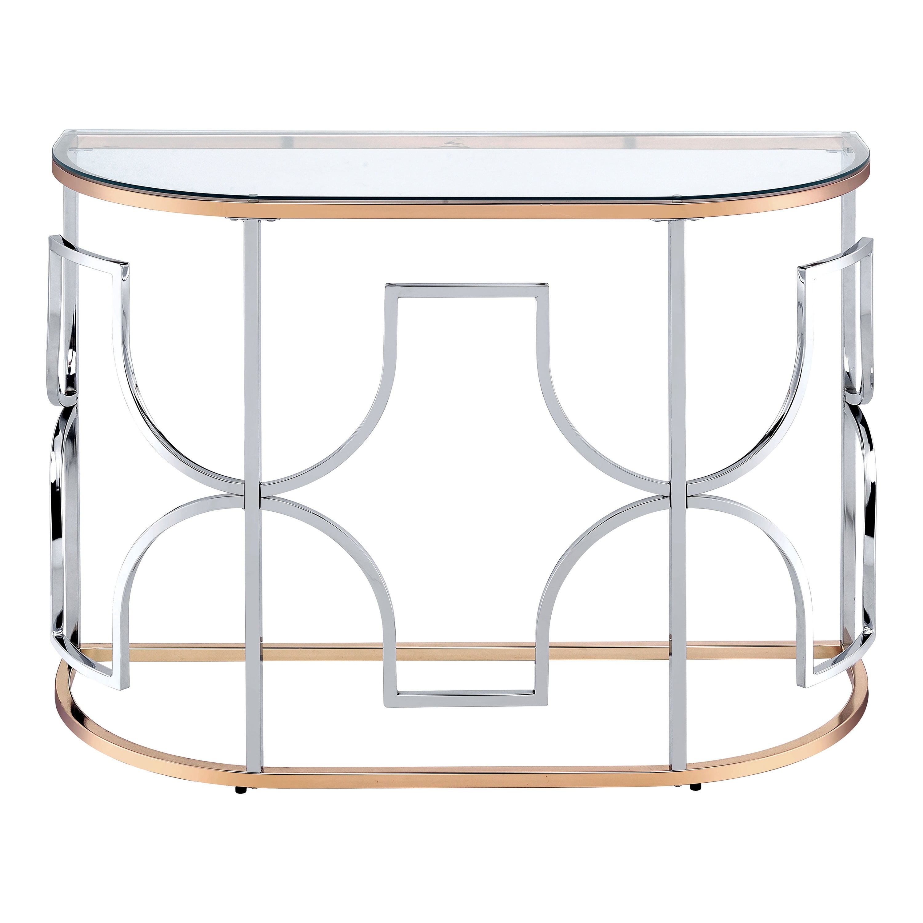 Furniture of America Eulle Half-Circle Glass Top Chrome and Gold Sofa Table