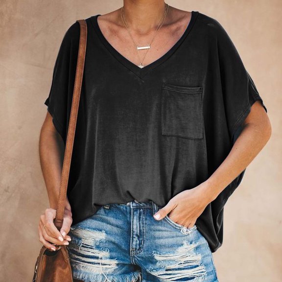 SDJMa Women's Classic-Fit 100% Cotton Short-Sleeve T-Shirt Fashion Women's Summer V-Neck Short Sleeve Solid Casual T-shirt Blouse