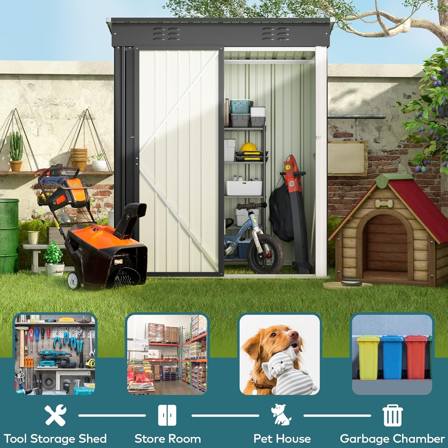 5'x3' Outdoor Storage Shed, Lofka Metal Storage Tool Shed with Single Lockable Door, for Bike| Garden Tools| Patio, Grey