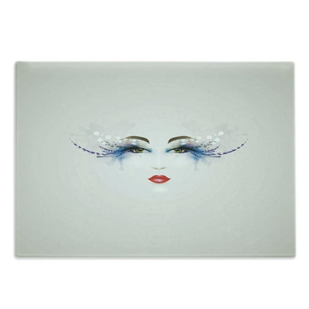 

Eyelash Cutting Board Young Woman Face with Makeup Dreamy Eyes and Red Lipstick Glamor Beauty Decorative Tempered Glass Cutting and Serving Board Large Size Multicolor by Ambesonne