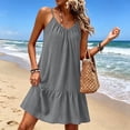 thumbnail image 1 of XiYing Robes pour Femmes, Robe d'Été en Lin à Bretelles Spaghetti pour Femmes, Sans Manches Ajustable, Ourlet à Volants, Plage, Vacances, Décontractée, Coupe Ample, S-TTG, 1 of 9