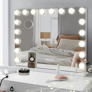 VANITII GLOBAL 32"x 23" Vanity Mirror with Lights Bluetooth Tabletop Wall Mount Metal White