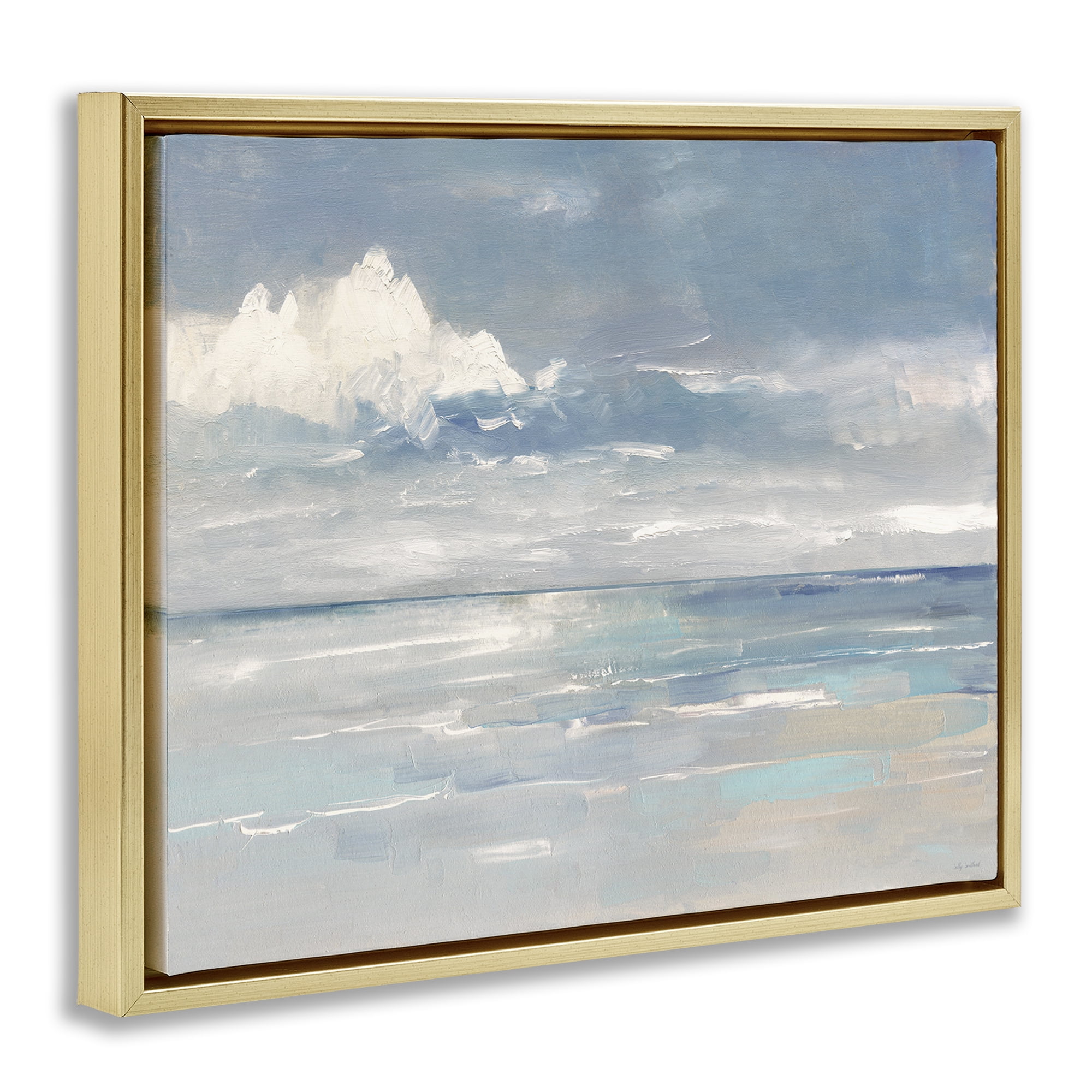 Stupell Industries Beach Clouds Reflection Landscape Painting Gold Floater Framed Canvas Art Print Wall Art, 31 x 25