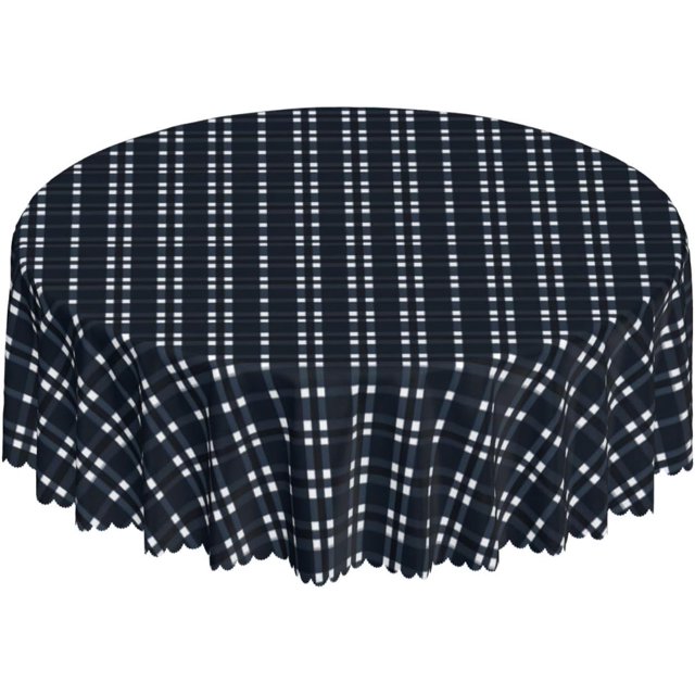 Round Tablecloth with Wave Lace 60 Inch, Navy Blue Lumberjack Plaid Round Tablecloth Heat Resistant Table Covers Table Topper Cover for Dining Table, Buffet Parties and Camping