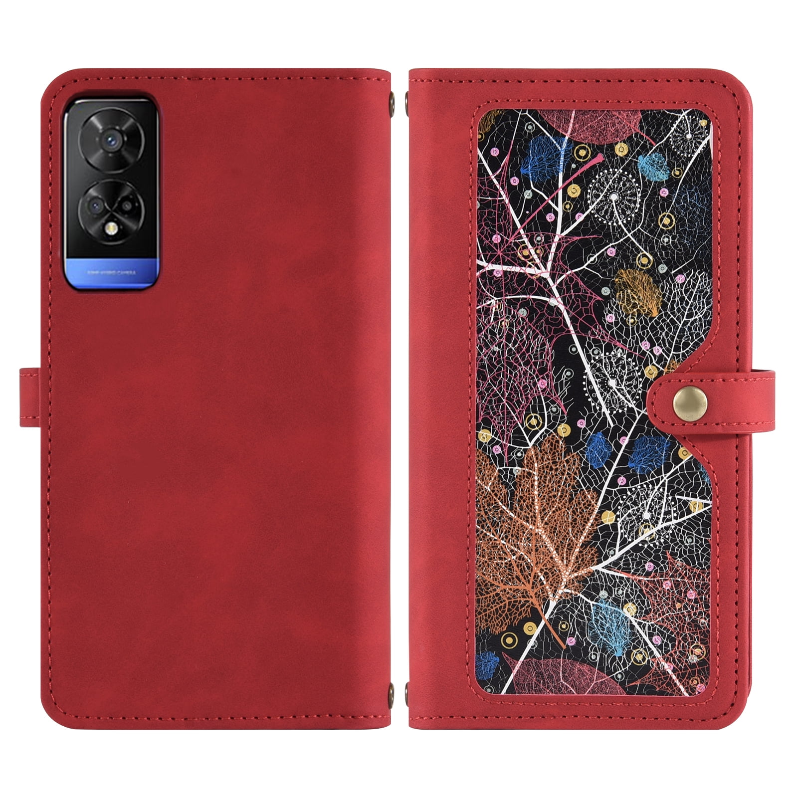 Asuwish Phone Case for TCL 50 XE/TLC 50XE NxtPaper 5G Wallet Cover With Tempered Glass Screen Protector Flip Pattern Zipper Credit Card Holder Stand Cell TCL50XE5G EX T614SP T614D T614WS Women Red