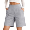 thumbnail image 2 of Nestiefly 2026 Linen Shorts for Womens High Waisted Wide Leg Summer Casual Beach Vacation Bermuda Cropped Pants with Pockets Gray 2XL, 2 of 8
