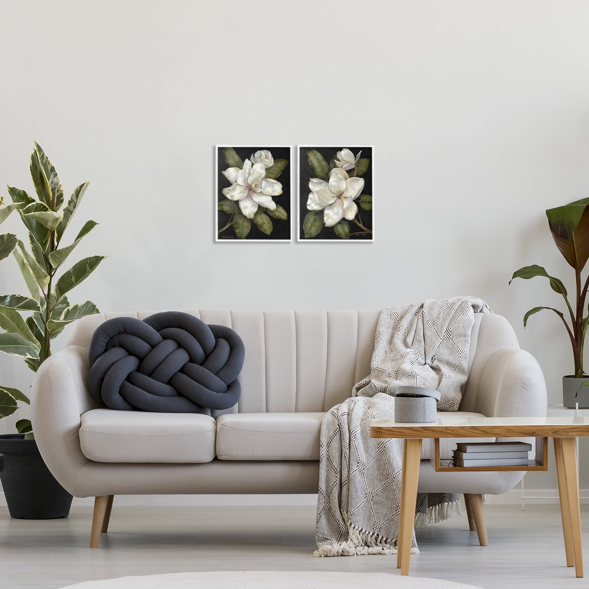 Stupell Industries Magnolia Buds & Blooms 2 Piece White Framed Giclee Art Set, design by Nan