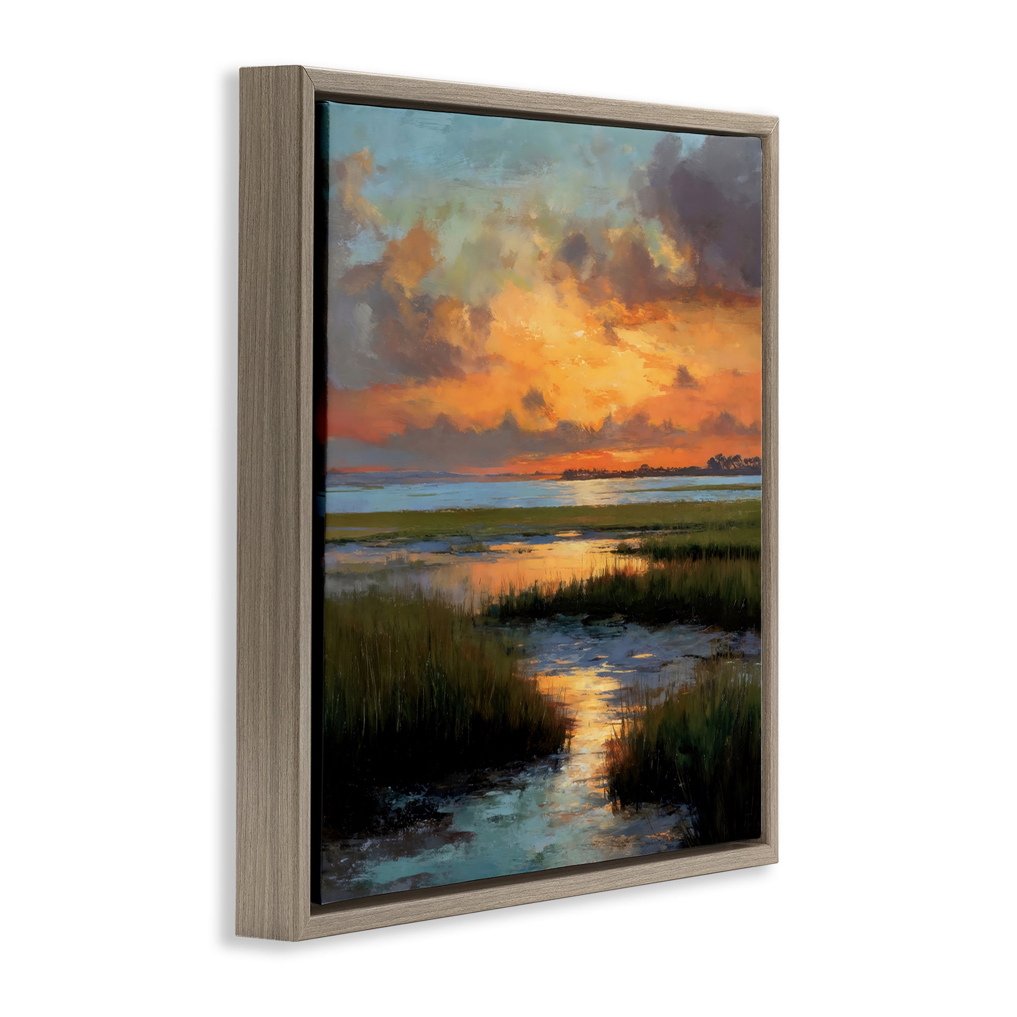 Stupell Industries Evening Marshland Glow Brown Framed Floater Canvas Wall Art, design by Petal Prints Design