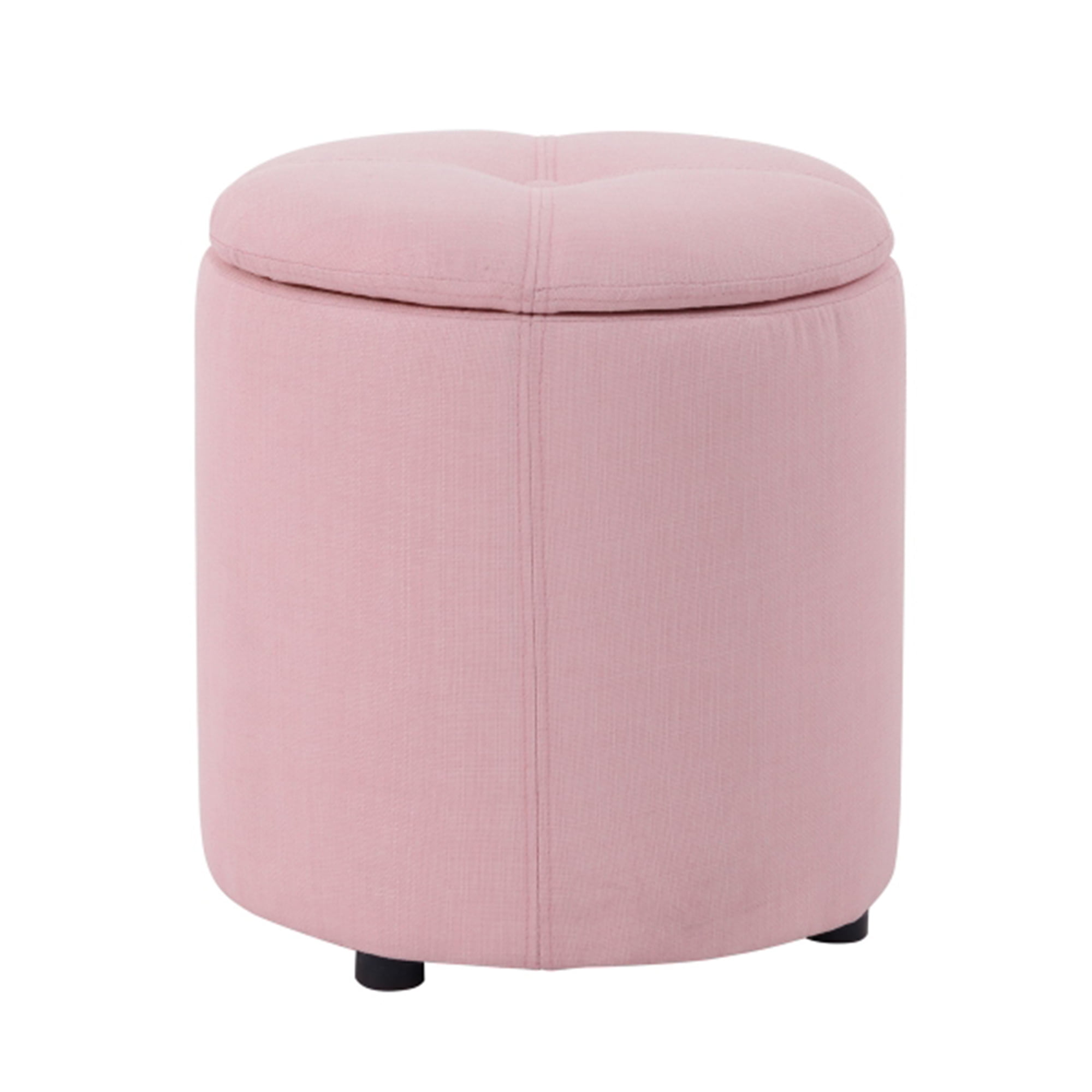 Upholstered Round Modern Ottoman Cushion Padded Large Capacity Storage Stool for Living Room