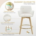 thumbnail image 6 of Zesthouse 25.8" Modern Bar Stools, Swivel Single Counter Height Chairs for Kitchen Island, Upholstered Boucle Barstools with Barrel Back, Arms and Wood Legs, Sherpa Fabric Kitchen Bar Chair, White, 6 of 9